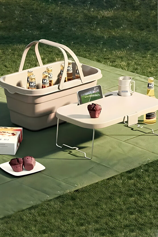 Katlanır Piknik Seti | Masalı Silikon Sepet Kamp Çantası