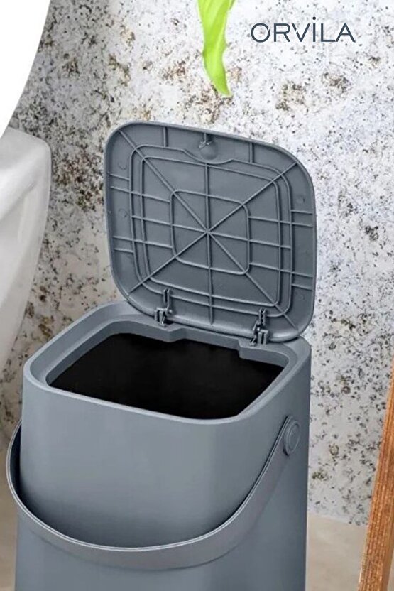 Otomatik Click Kapaklı Tutma Saplı İç Kovalı Tezgah Üstü Mutfak Çöp Kovası 4 LT.