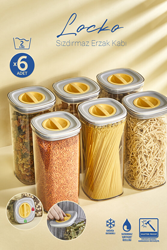 6x Adet Şeffaf Locko Sızdırmaz Saklama Kabı 2LT & Erzak Kabı