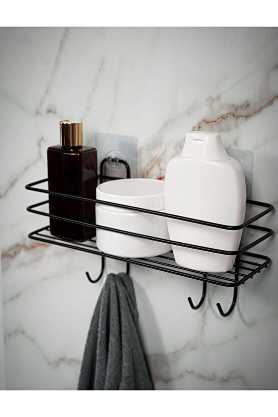 Kendinden Yapışkanlı Asılabilir Kancalı Banyo ve Mutfak Düzenleyici Organizer - Siyah