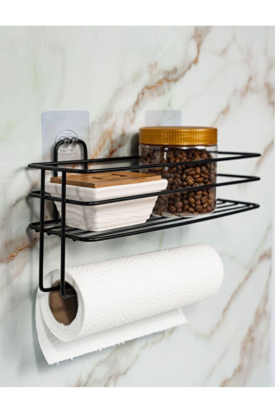 Kendinden Yapışkanlı Metal Kağıt Havluluklu Mutfak ve Banyo Düzenleyici Organizer - Siyah