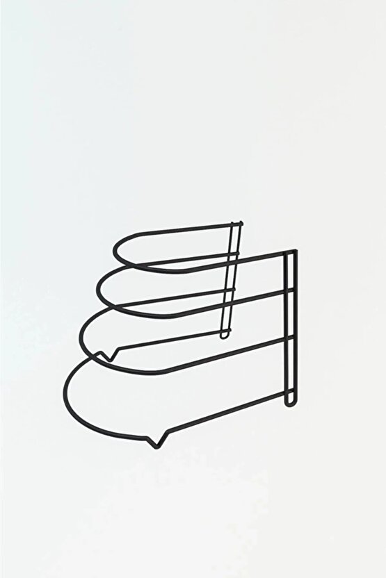 Siyah 4 Katlı Metal Tezgah Üstü Organizer Tencere Tava Rafı Krom