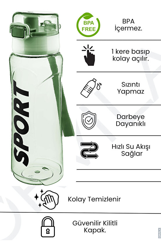 Kolay Kapak Su Matarası 700 ml - Mint Profesyonel Suluk Okul - Işyeri - Ofis - Spor