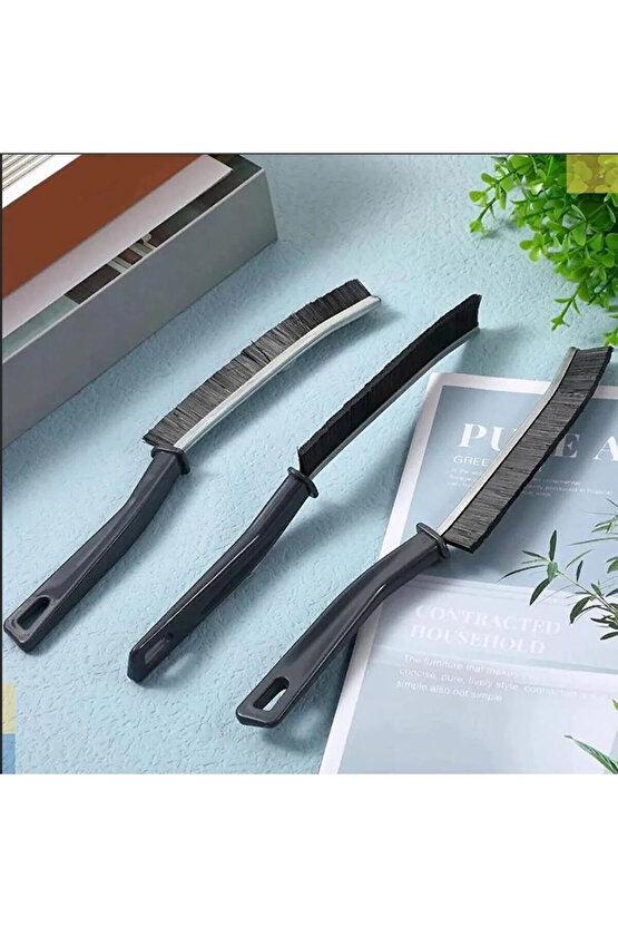 3Lü Ince Detaylı Temizlik Fırçası | Dar Köşe Kıl Saplı Fırçası Banyo Mutfak 23 Cm