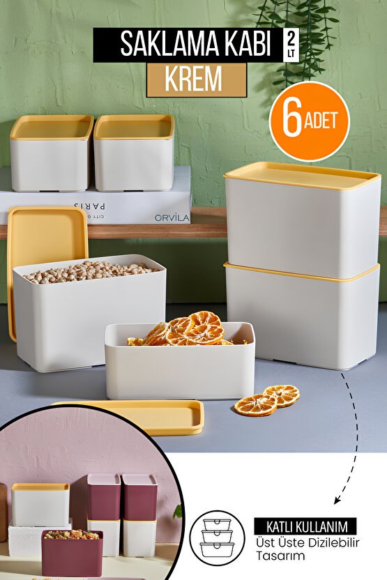 6Lı Erzak Bakliyat Saklama Kabı Tezgah Dolap Düzenleyici Organizer - Meyve ve Yemek Sızdırmaz Set