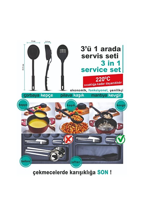 Yanmaz Yapışmaz Yüksek Isıya Dayanıklı Teflon Kevgirli Kepçe - Servis Kaşığı