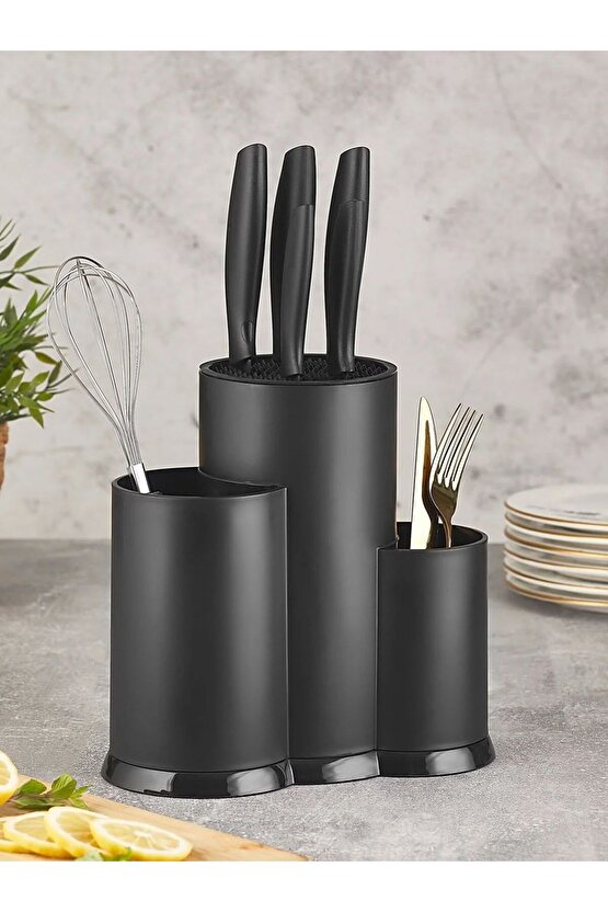 Tezgah Üstü Bıçaklık Kaşıklık Ve Kepçelik Düzenleyici Organizer - Siyah