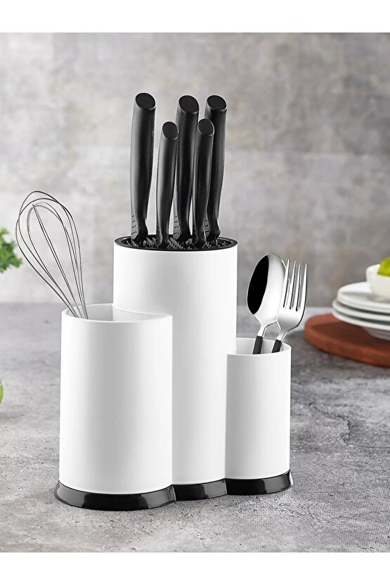 Tezgah Üstü Bıçaklık Kaşıklık Ve Kepçelik Düzenleyici Organizer - Beyaz