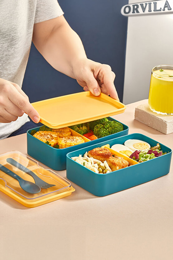 2 Kat Yemek Saklama Kabı Beslenme Kutusu Seti - Sporcu Diyet Öğrenci Fitness Okul Işyeri Sefer Tası