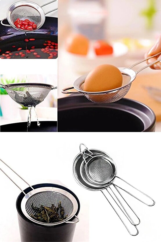 3 Boy Çelik Çay Süzgeci - Süzgeç