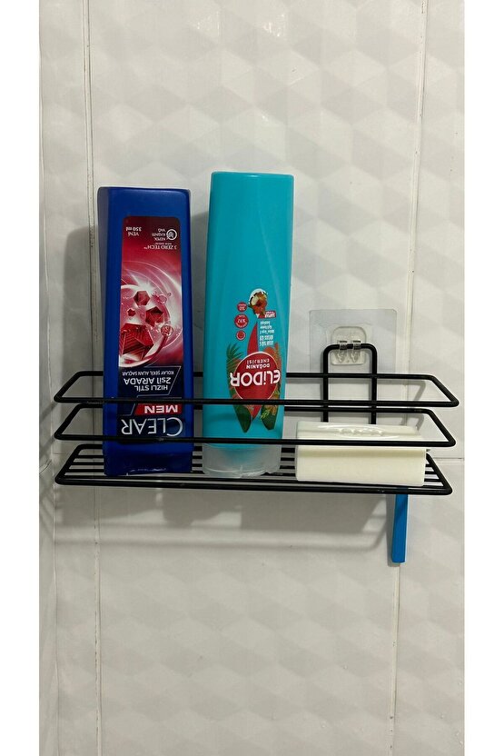 Yapışkanlı Paslanmaz Siyah Banyo Düzenleyici Organizer - Şampuanlık
