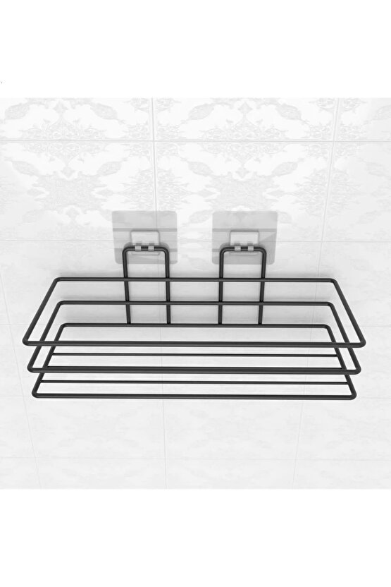 Yapışkanlı Paslanmaz Siyah Banyo Düzenleyici Organizer - Şampuanlık