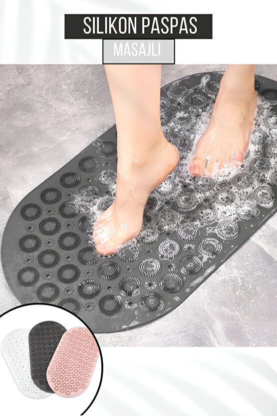 Silikon Kaydırmaz Taban Masajlı Duşakabin ve Banyo Paspası - Oval Banyo ve Küvet İçi Masajlı Paspas