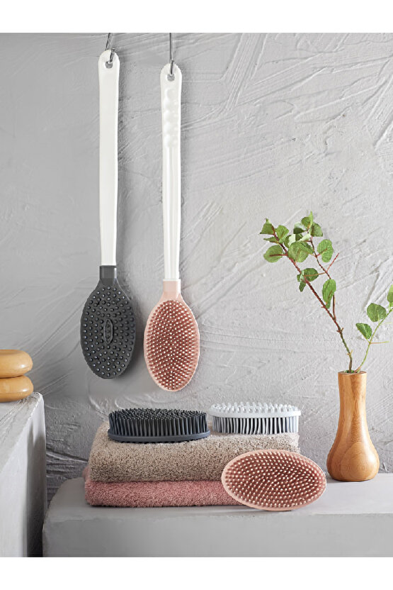 Silikon Çift Taraflı Duş Ve Masaj Fırçası - Saplı Vücut Temizlenme Fırçası