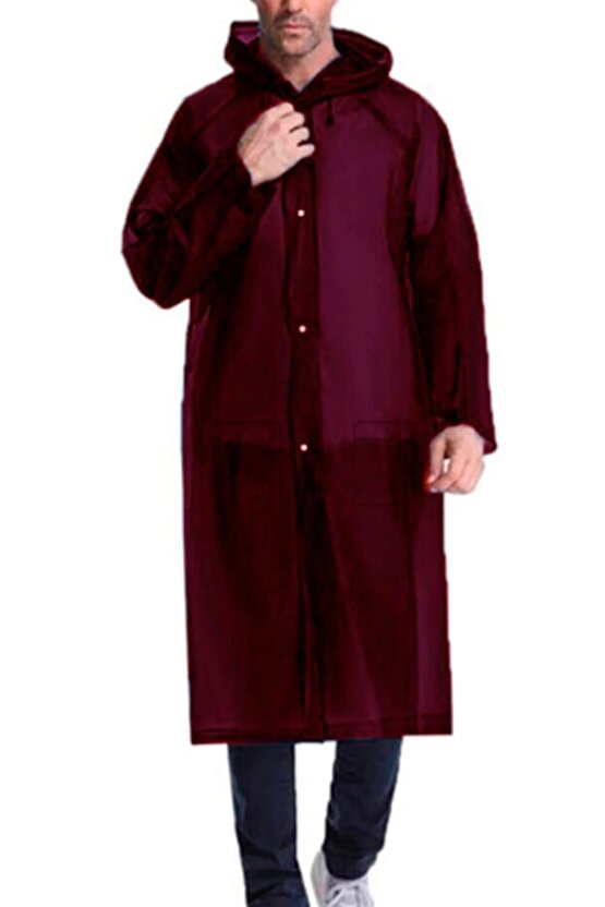 Eva Su Geçirmez Kaliteli Uzun Yağmurluk Unisex - Kadın Erkek Kapüşonlu Çıtçıtlı Standart Beden