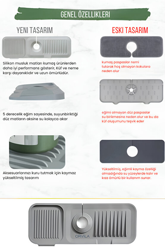 Elastik Musluk Matı Su Tutucu Düzenleyici Kaydırmaz Taban Organizer Mutfak Banyo Lavabo