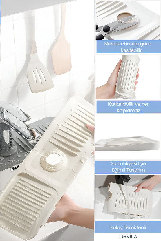 Elastik Musluk Matı Su Tutucu Düzenleyici Kaydırmaz Taban Organizer Mutfak Banyo Lavabo