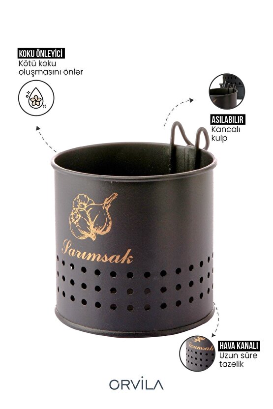 Metal Lüx Asılabilir Siyah Sarımsaklık Kovası | Çeyizlik