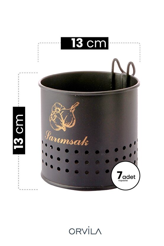 Metal Lüx Asılabilir Siyah Sarımsaklık Kovası | Çeyizlik