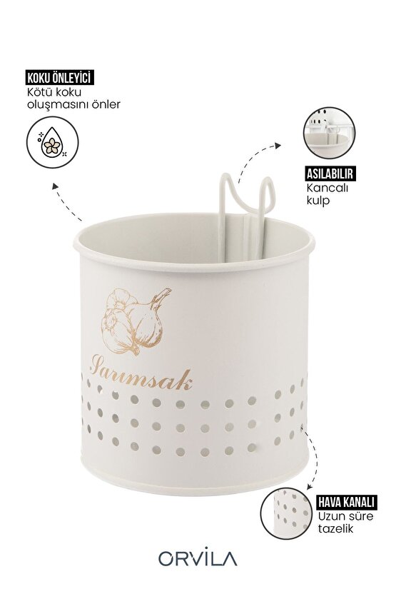 Metal Lüx Asılabilir Beyaz Sarımsaklık Kovası | Çeyizlik