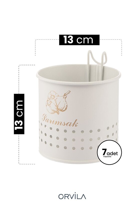 Metal Lüx Asılabilir Beyaz Sarımsaklık Kovası | Çeyizlik