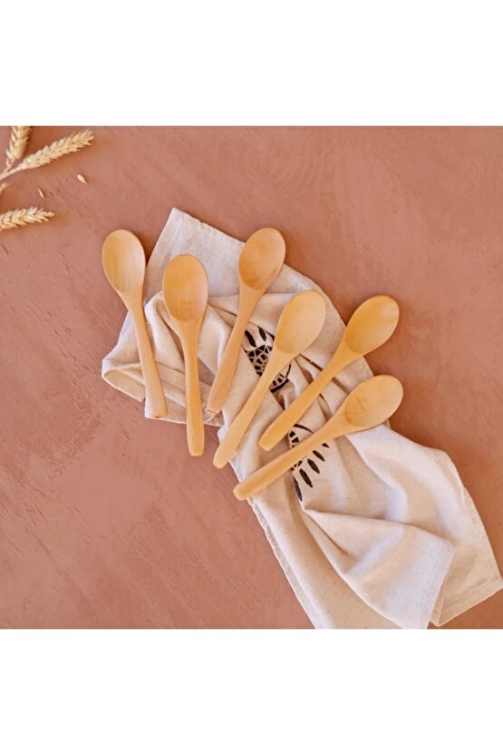 6 Adet Ahşap Mama Kaşığı - Reçel Bal Servis Çay Kaşık 13 Cm