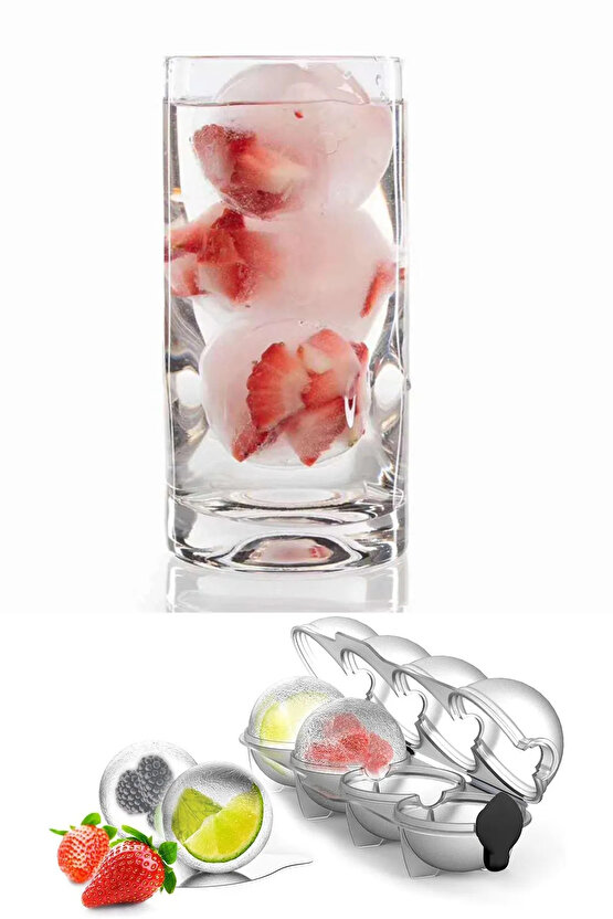 Yuvarlak Buz Küresi Kalıbı 4lü | Damla Kapaklı Sızdırmaz Buz Topu Kalıbı