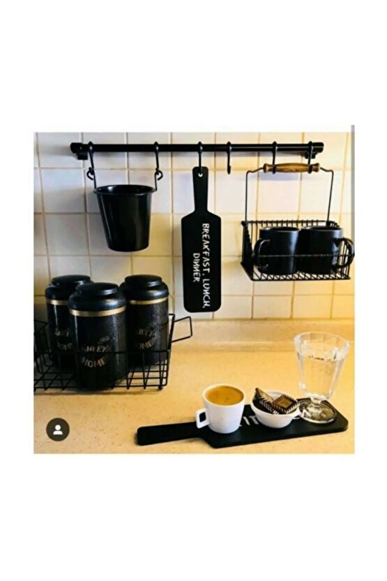 Siyah 72cm Askılı Metal Mutfak Sepeti 20x20 Cm  2li Set Takım