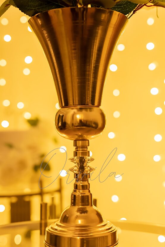 Dekoratif Gold Renk Taşlı Kupa Vazo Söz Nişan Düğün Konsept