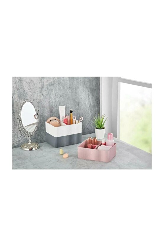 3 Adet - Bölmeli Banyo Mutfak Makyaj Malzemeleri Düzenleyici Kat Kat Organizer Kutu