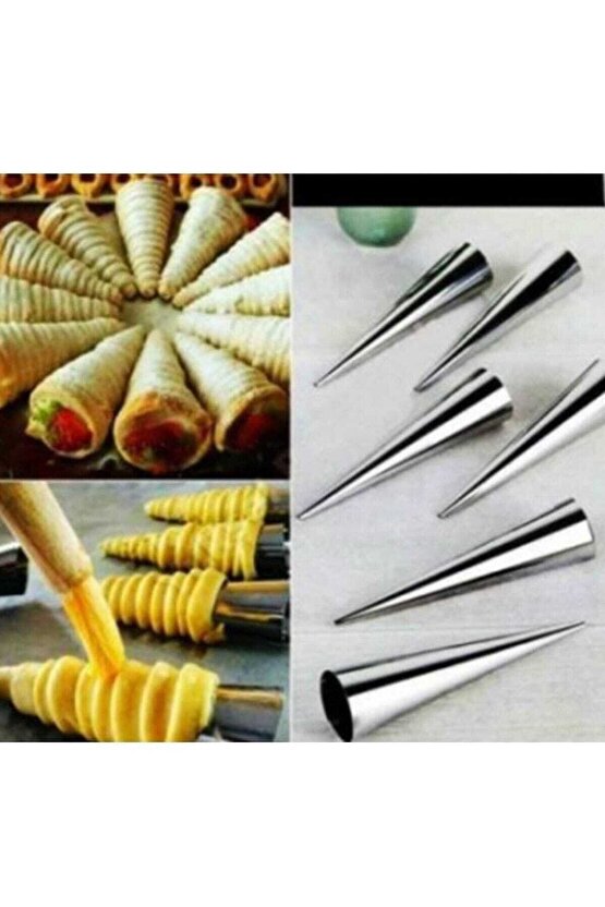 6lı Çelik Huni Kalıbı Kurabiye Şekil Verici Kornet Ve Külah Kalıbı Dondurma Külahı