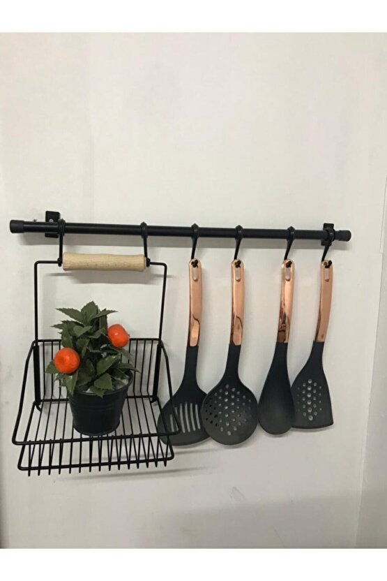 Ferforje Metal Sepet Askı Ve Kanca Set Siyah
