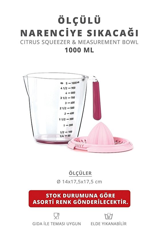 Ölçü Kaplı Pratik Limon Portakal Ve Narenciye Sıkacağı 1000 ml - (HEDİ?YE ATOM KURABİ?YE KALİBİ)