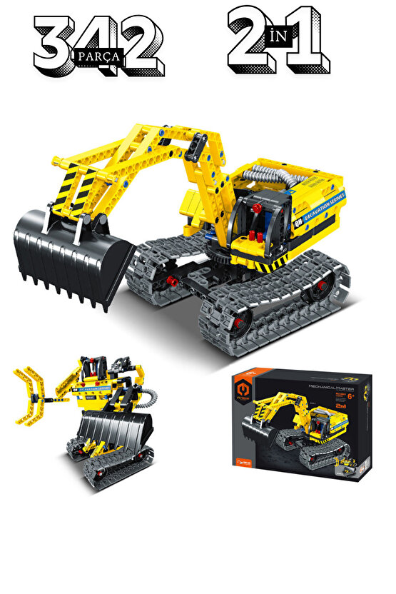 Oyuncak 342 Parça Mekanik Kontrollü Ekskavatör ve Robot 2in1 Lego Seti Mechanical Master