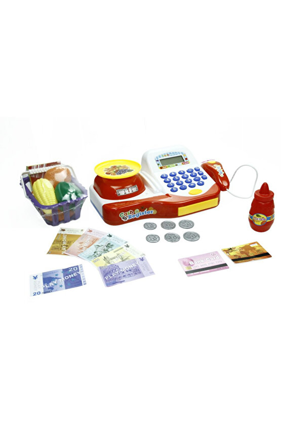Oyuncak Sesli ve Işıklı Terazili Hesap Makinalı Yazar Kasa Alışveriş Seti YazarKasa (Pil Hediye)