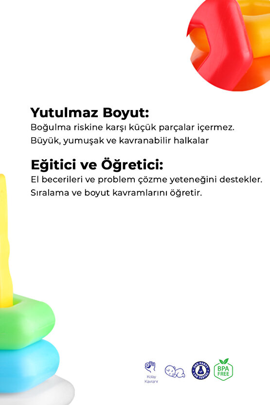 Oyuncak Aktivite Çubuğa Geçen Renkli Çıngıraklı Altıgen Halkalar