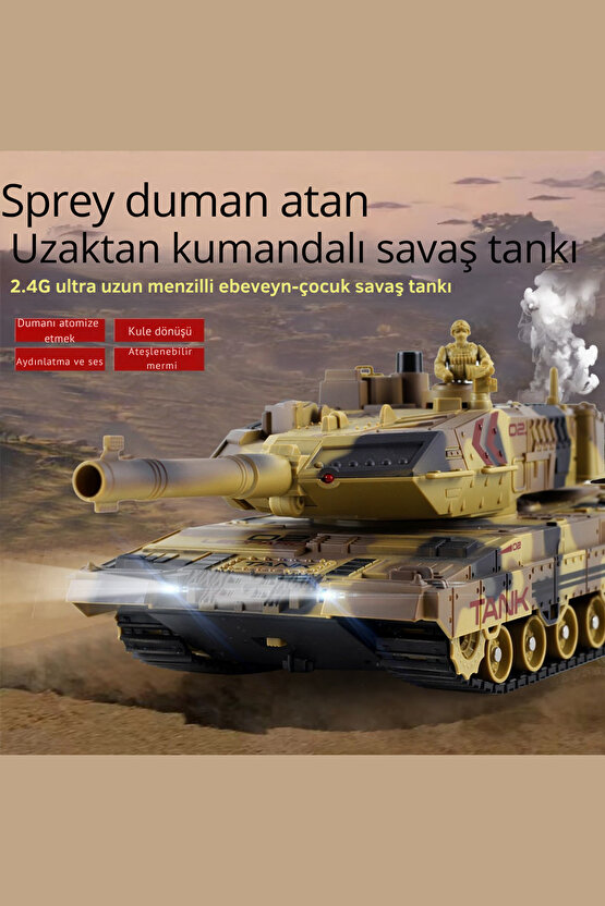 Oyuncak Şarjlı 2.4 Ghz Uzaktan Kumandalı Su Topu Atan Buharlı 360° Dönen Askeri Tank