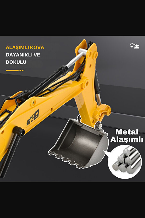 Oyuncak Sesli Işıklı Şarjlı 2.4Ghz Uzaktan Kumandalı 360° Dönen Metal Alaşım Ekskavatör İş Makinası