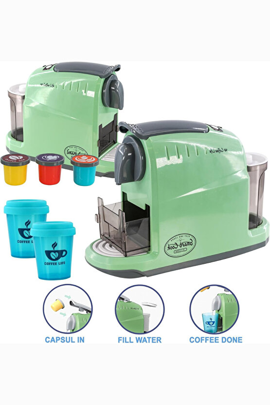 Oyuncak Sipariş Ekranlı Kahve Makinası 13 Parça Aksesuarları Birlikte Kahve Kapsüllü Kahve Dükkanım