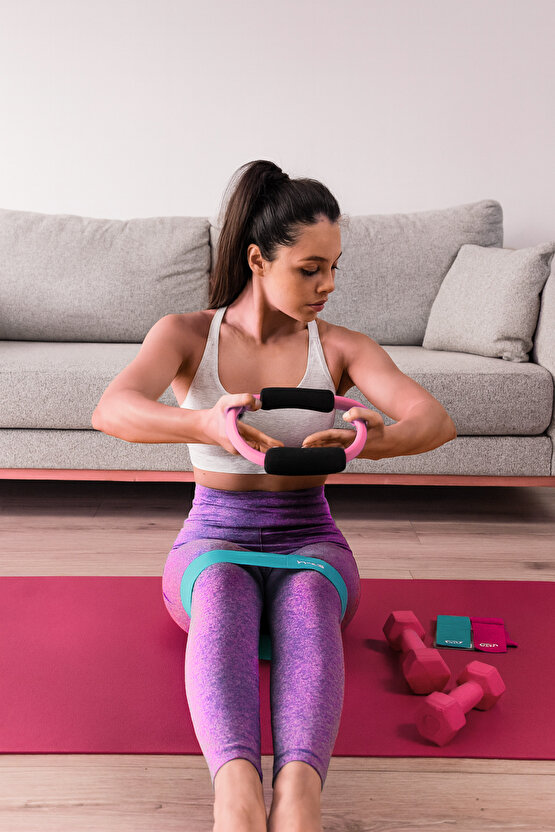 3lü Pilates Seti Evde Spor Direnç Lastiği Pilates Çemberi 2x1 kg Dambıl Evde Pilates Seti