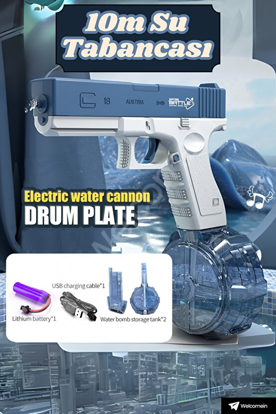 8-10 Metre Su Atan Işıklı 550ml ve 150ml Kapasiteli Su Silahı Otomatik Şarjlı Güçlü Su Tabancası