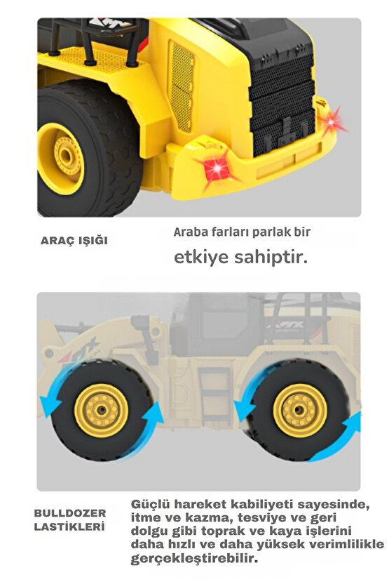 Oyuncak 40 Mhz Uzaktan Kumandalı Işıklı İş Makinası RC Bulldozer Kepçe