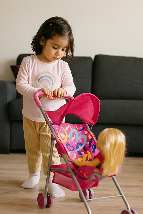 Oyuncak Katlanabilir Metal Gölgelikli Bebek Arabası (Puset)