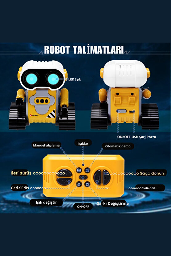Oyuncak Sesli ve Işıklı Uzaktan Kumandalı Full Fonksiyon USB Şarjlı El Kontrollü 2.4G Robot Araba