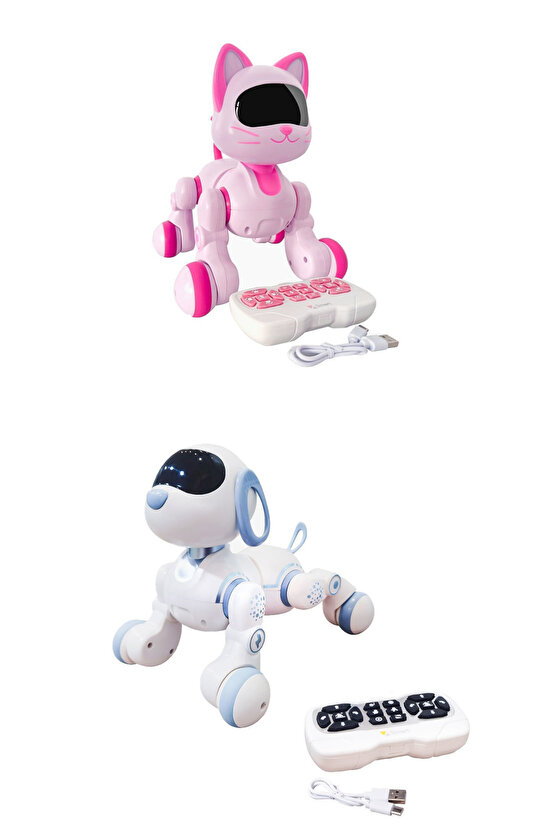 Oyuncak Sesli Işıklı Uzaktan Kumandalı 30 Fonksiyonlu Akıllı Robot Kedi Ve Köpek Led Emoji