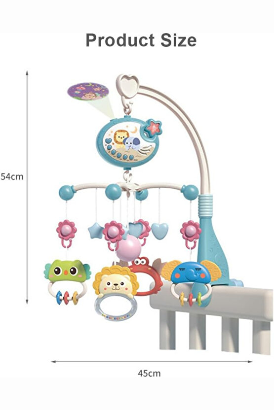 Pilli Işıklı Müzikli Projektörlü Kumandalı Sabitlemeli Dönence Çıngıraklı Bebek Yatıştırıcı Dönence