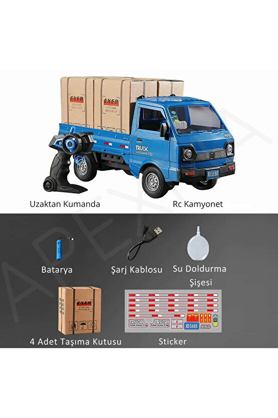 Oyuncak 2.4GHz Uzaktan Kumandalı Sesli Işıklı Şarjlı Buhar Atan Kapıları Açılan Rc Kamyonet