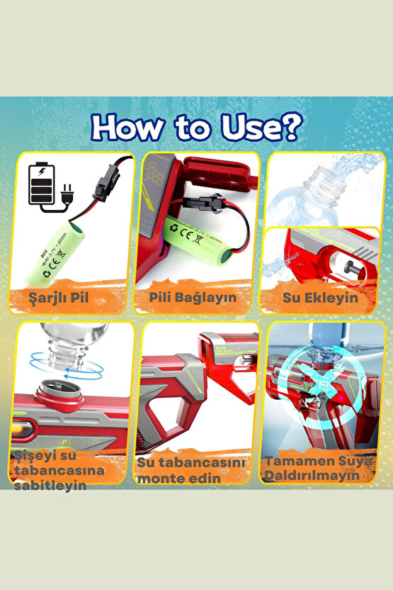 Oyuncak Şarjlı Ledli Işıklı Su Tabancası ve Tüfek 2IN1