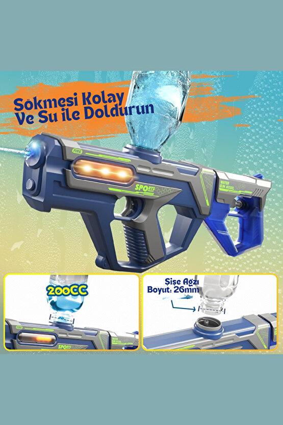 Oyuncak Şarjlı Ledli Işıklı Su Tabancası ve Tüfek 2IN1