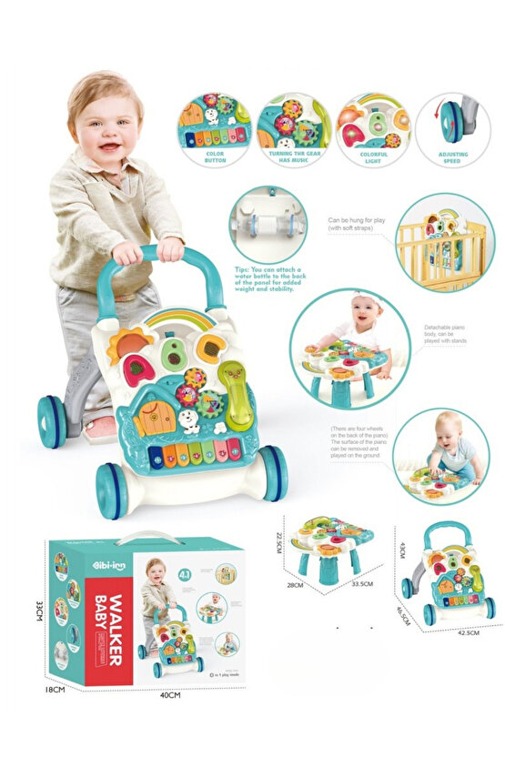 Yürümeye Yardımcı Aktivite Masalı Sesli Piyanolu 4in1 Bebek Yürüteci